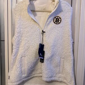 White Sherpa Vest with Embroidered Bruins Logo